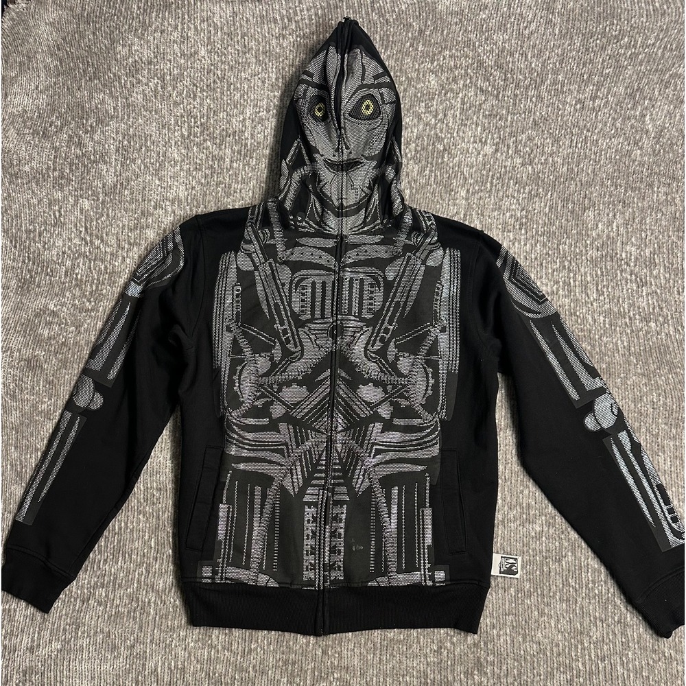 Social Collision Y2K Skeleton Robot Full Zip Hoodie Black Mall Goth Emo Cyber M